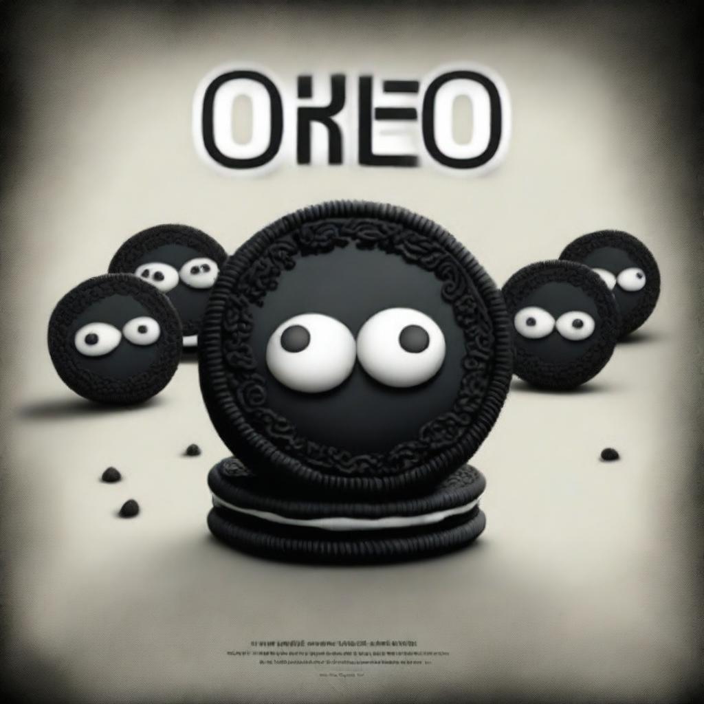 A high-quality, eerie digital art movie poster for 'Oreo!'