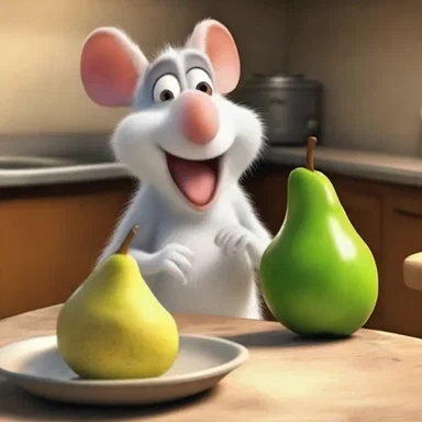 In the movie 'Ratatouille', there is a scene where the main character enjoys a fresh bartlett pear.