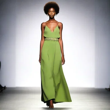 The model on the runway flaunted a trendy ensemble, complete with a bartlett pear accessory.