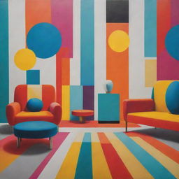 A vibrant and colourful depiction of a modern scene, emphasizing a balance between bold tones and contemporary design.