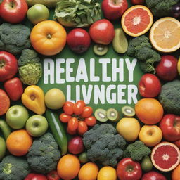 An eye-catching advertisement banner filled with an array of vibrant, fresh fruits and vegetables. The headline reads 'Eat Healthy, Live Longer' in bold, captivating letters.