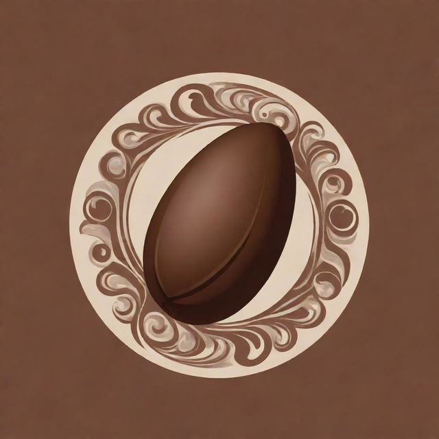 Design a logo featuring an elegantly depicted cocoa bean, surrounded by intricate swirls and in a deep, indulgent brown hue that conveys the richness of chocolate.