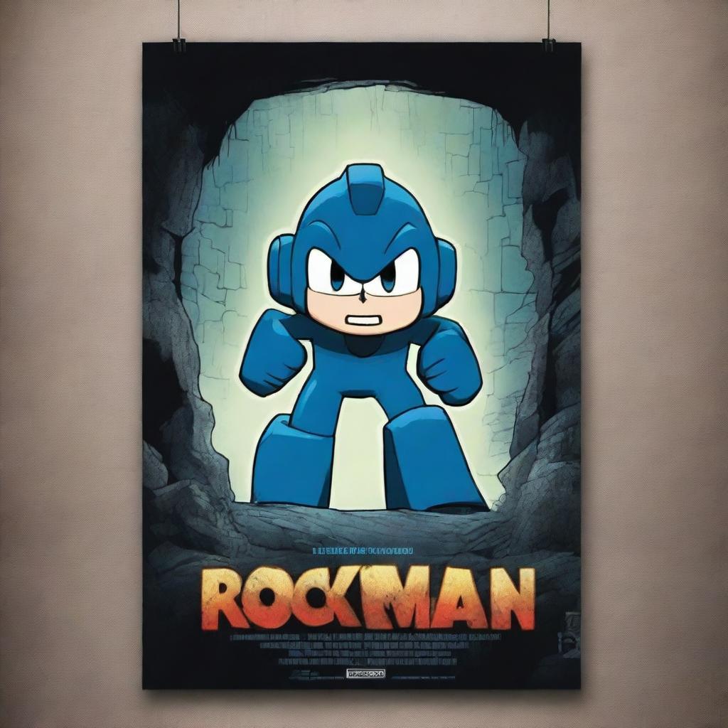 A stunning digital art piece for a movie poster, titled 'The Adventures of Rockman: The Depth of Below'