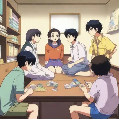 In the anime, the characters often gather in the dormitory room to discuss their adventures and plan their next moves.