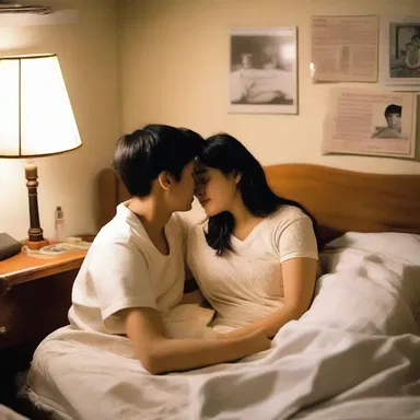 The couple spent a cozy evening together in their dormitory room, sharing stories and cuddling on the comfortable beds.