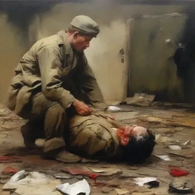 The artist captured the casualty of war through a powerful and emotional painting.