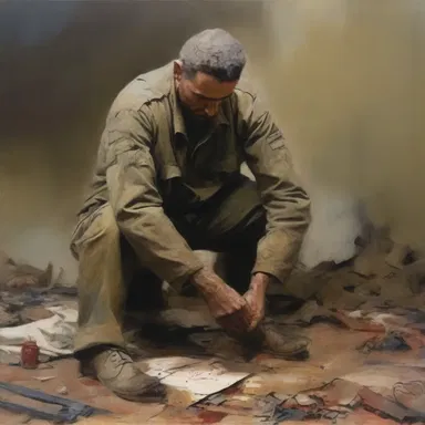The artist captured the casualty of war through a powerful and emotional painting.