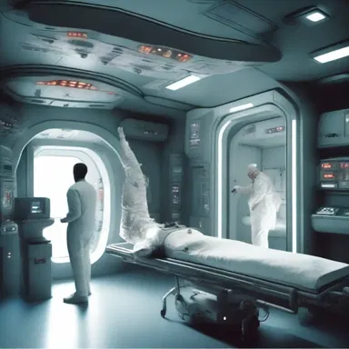 In the science fiction novel, casualties from a space battle were transported to medical pods for immediate treatment.