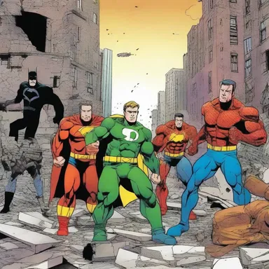 The comic book series showcased a group of superheroes saving casualties trapped in a collapsed building.