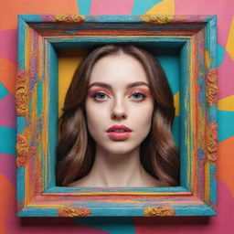 Generate a 3D illusion effect for an Instagram profile picture, where the image seems to pop out of the frame, embellished with vibrant colours and intricate design.