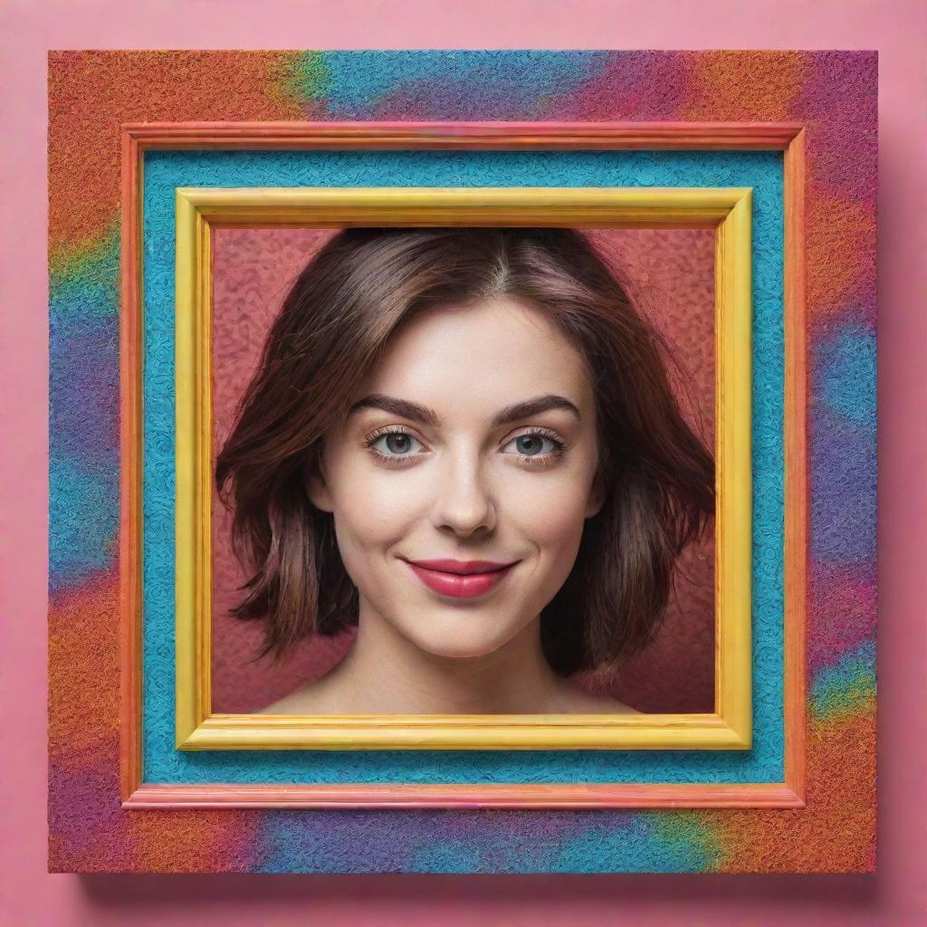 Generate a 3D illusion effect for an Instagram profile picture, where the image seems to pop out of the frame, embellished with vibrant colours and intricate design.