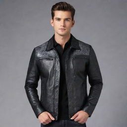 Impressive two-toned leather jacket featuring intricate design and strong texture.