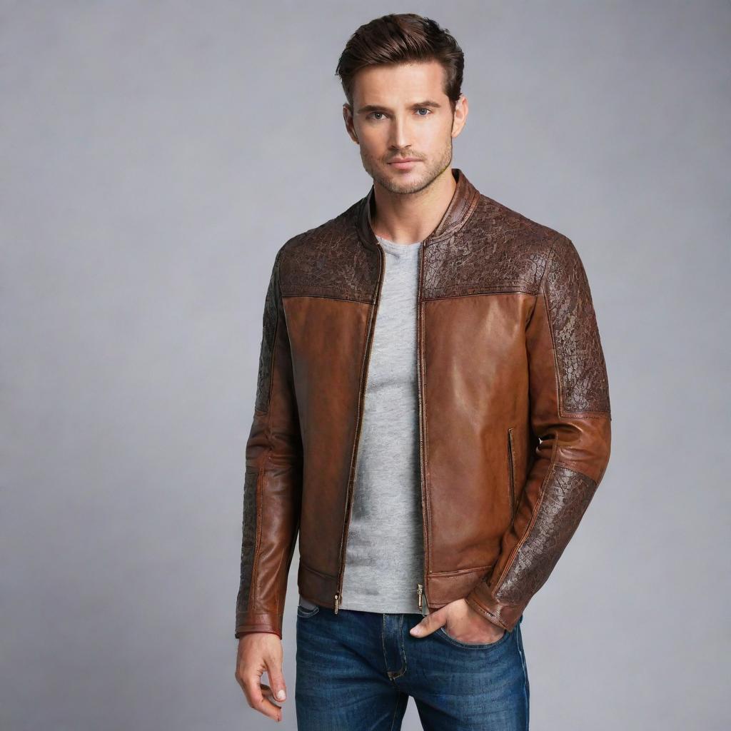 Impressive two-toned leather jacket featuring intricate design and strong texture.