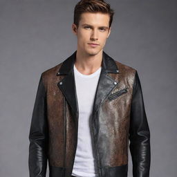 Impressive two-toned leather jacket featuring intricate design and strong texture.