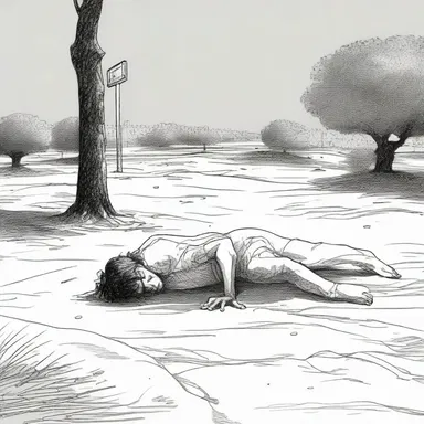 In the final scene of the novel, the protagonist, exhausted from his journey, simply poops out and collapses.