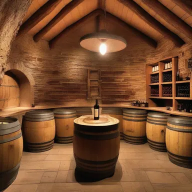 The vintner's shop had a rustic and charming design, with wine barrels used as tables for tasting.