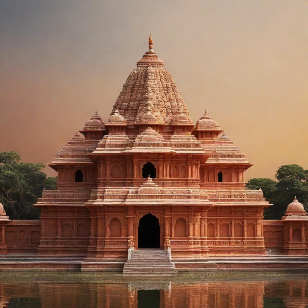 Create an image of the Ram Mandir, capturing its grandeur and spiritual essence. 