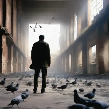 In the film, during a pivotal scene, the protagonist wanders through an abandoned warehouse, only to be startled by a flock of tumbler pigeons soaring above, creating a visually stunning cinematic moment.