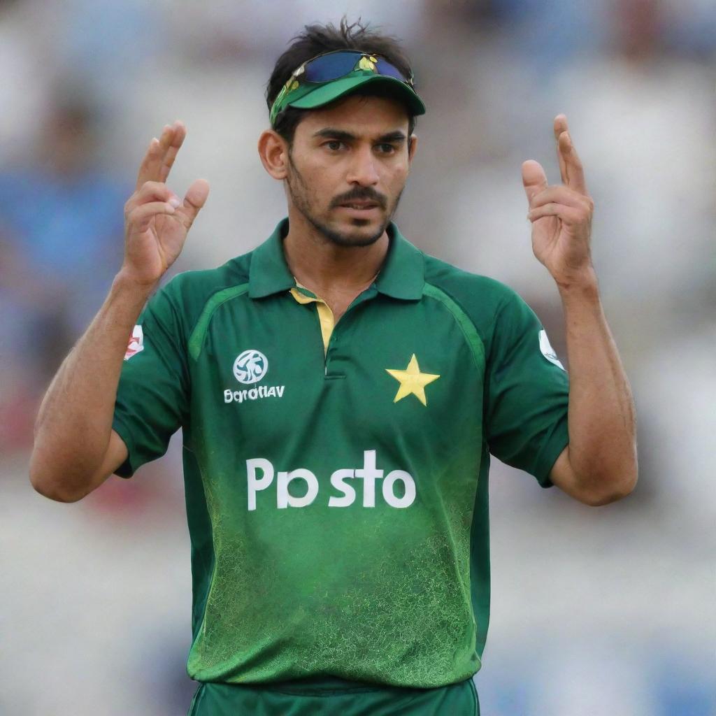 A Pakistan cricket team jersey in the traditional green and gold colors, with the name 'Hasnain' clearly visible on the back.