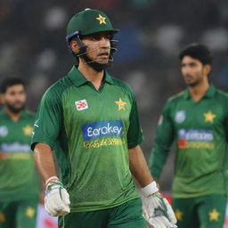 A Pakistan cricket team jersey in the traditional green and gold colors, with the name 'Hasnain' clearly visible on the back.