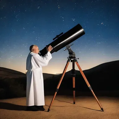 The priest collimated the telescope to observe the stars during a religious ceremony.