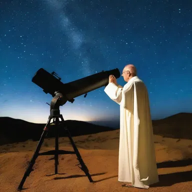 The priest collimated the telescope to observe the stars during a religious ceremony.
