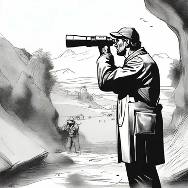 The protagonist collimated the binoculars to get a clearer view of the enemy's encampment.