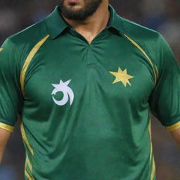 A Pakistan cricket team jersey in the traditional green and gold colors, with the name 'Hasnain' clearly visible on the back.