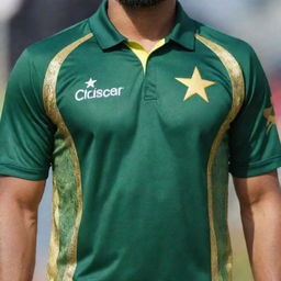 A Pakistan cricket team jersey in the traditional green and gold colors, with the name 'Hasnain' clearly visible on the back.