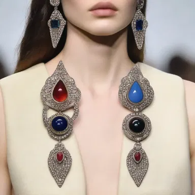 The designer showcased a unique collection of planchette-inspired accessories, including earrings and brooches.