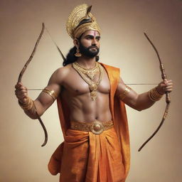 A realistic representation of Lord Ram in traditional attire, accessorized with a bow and arrow.