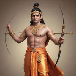 A realistic representation of Lord Ram in traditional attire, accessorized with a bow and arrow.