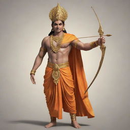 A realistic representation of Lord Ram in traditional attire, accessorized with a bow and arrow.