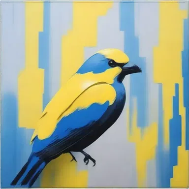 The artist used a bicolor palette to create a visually striking painting, combining blue and yellow tones.
