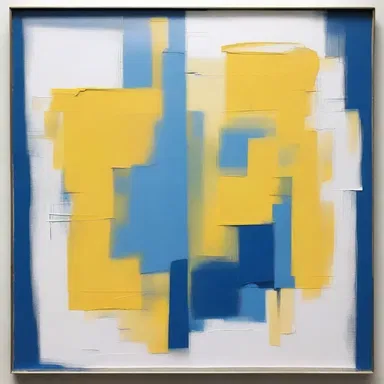 The artist used a bicolor palette to create a visually striking painting, combining blue and yellow tones.