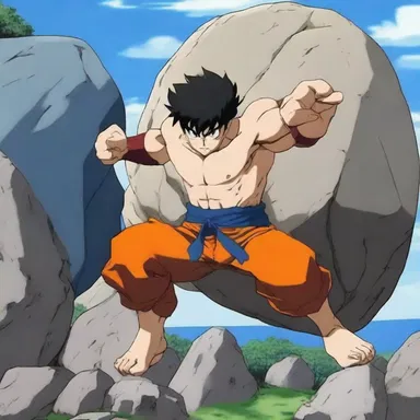 In the action-packed anime series, the protagonist has the power to tump over giant boulders with a single punch.