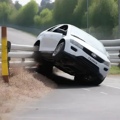 In the action-packed scene, the car tumps over as it crashes through the barriers.