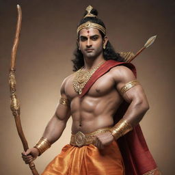 A realistic image of Lord Shri Ram, dressed in royal attire, confidently holding a bow and arrow in his hands.