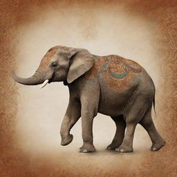 An artistic wallpaper design featuring an elegant elephant symbolizing prosperity. It should radiate with vibrant colors and intricate designs, embodying a sense of prosperity and richness.