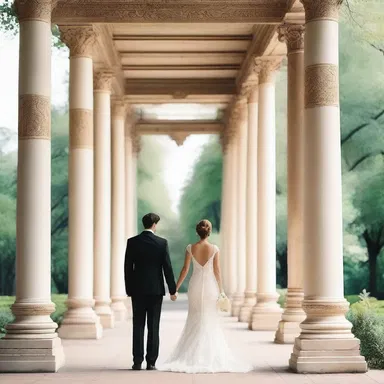 During their stroll through the park, the couple paused next to a grand column adorned with an intricate gorgerin, mesmerized by its elegant design.