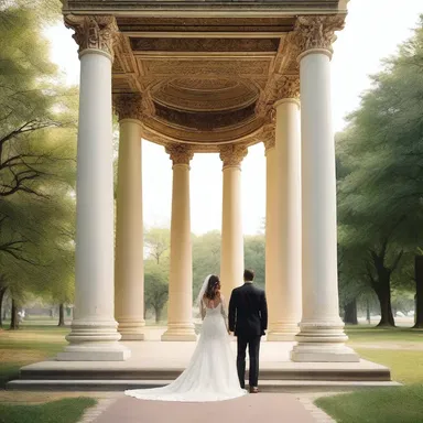During their stroll through the park, the couple paused next to a grand column adorned with an intricate gorgerin, mesmerized by its elegant design.
