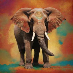 An artistically designed elephant symbolizing prosperity, set against a vibrant color background ideal for a wallpaper.