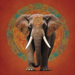 An artistically designed elephant symbolizing prosperity, set against a vibrant color background ideal for a wallpaper.