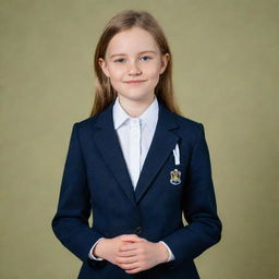 A model dressed in a school uniform, looking smart and ready for a day of learning