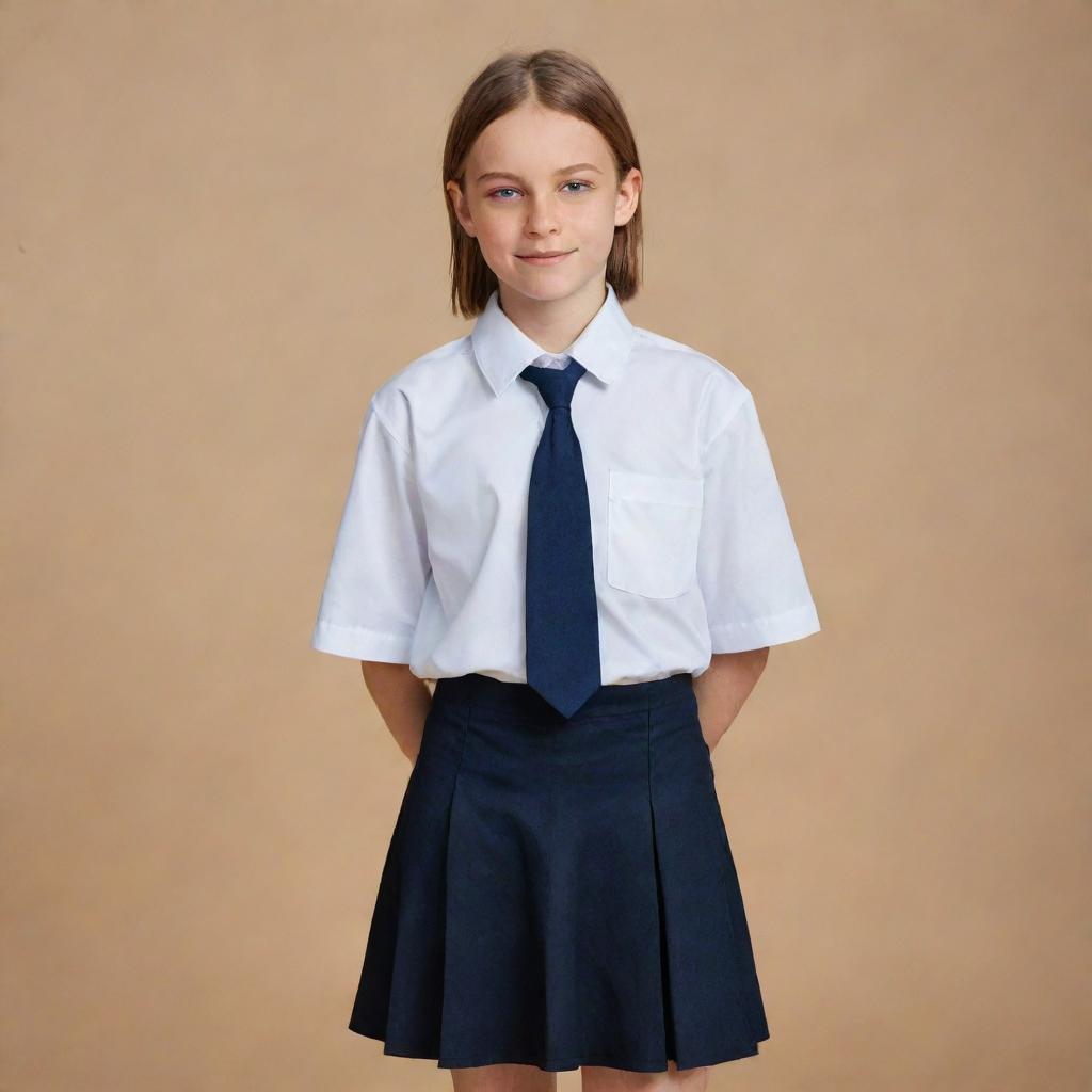 A model dressed in a school uniform, looking smart and ready for a day of learning