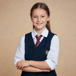 A model dressed in a school uniform, looking smart and ready for a day of learning