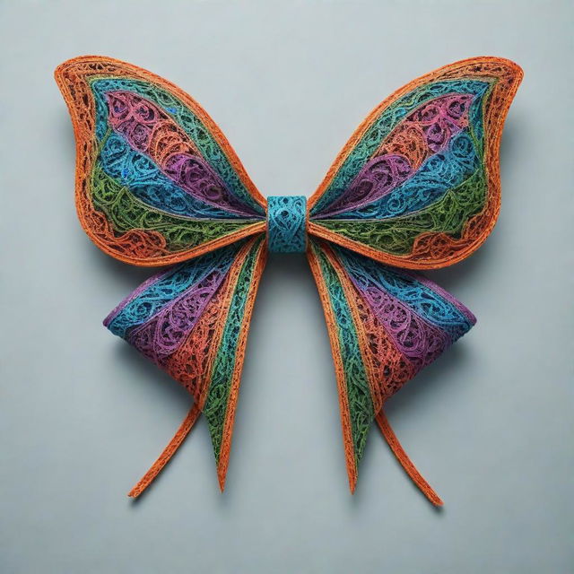 Generate a bow with intricate design details and vibrant colors