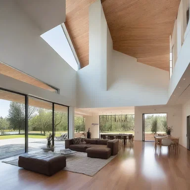 This modern house features open floor plans, allowing light to enter liberally from all angles.