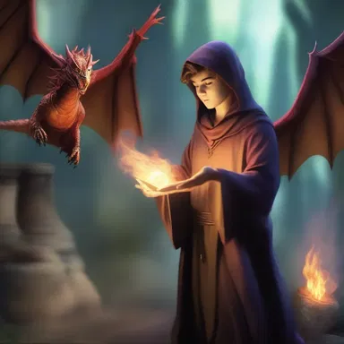 In the fantasy world of magic and dragons, the young wizard conjured a powerful spell to defeat the evil sorcerer.