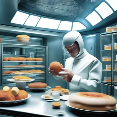 In the futuristic setting of the science fiction story, the protagonist used advanced technology to conjure food out of thin air.